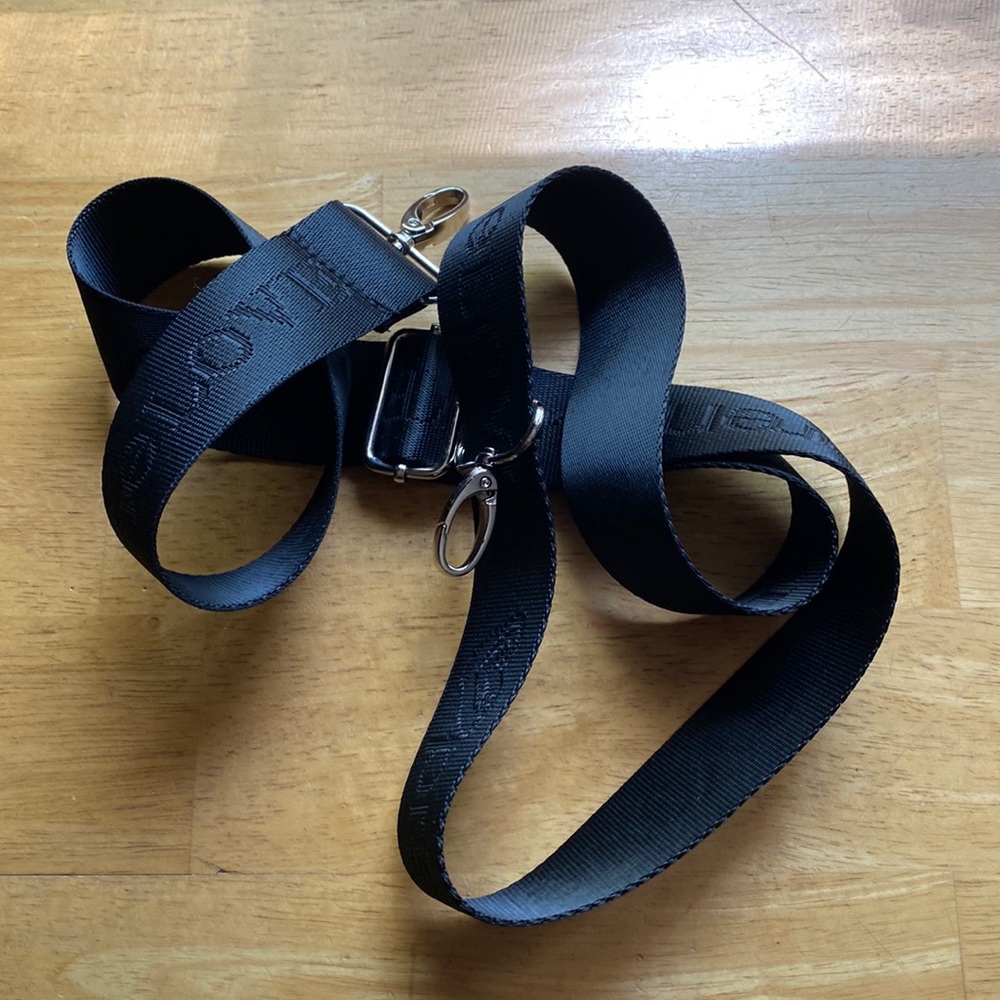Black canvas silver tone hardware Prenelove brand 28-51” strap for bag like new